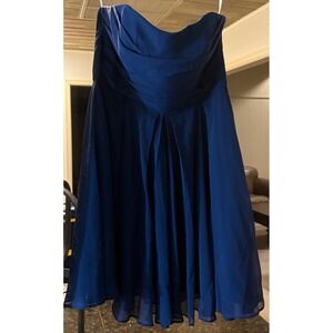Davids Bridal Royal Blue Strapless Pleated Chiffon Cocktail Dress 12 Bridesmaid